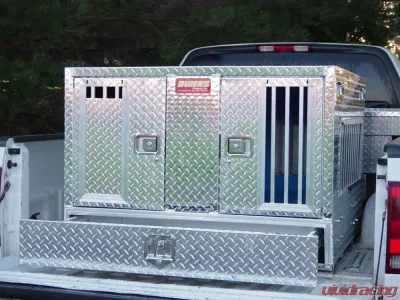 Owens Products Tall 46 W x 45 D x 32 H Diamond Tread Aluminum Dog Box Pro Hunter Series Double Compartment with Bottom Drawer - 55057W
