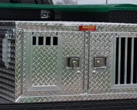 Owens Products 48 W x 36 D x 20 H Shallow Diamond Tread Aluminum Dog Box Hunter Series Double Compartment w/ Standard Vents