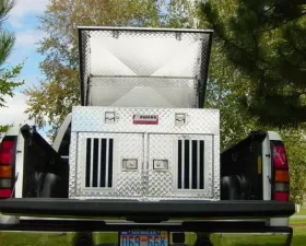 Owens Products 38 W x 36 D x 26 H Shallow Diamond Tread Aluminum Dog Box Hunter Series Double Compartment with Top Storage & Standard Vents