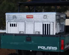 Owens Products 45 W x 35 D x 29 H Diamond Tread Aluminum UTV Dog Box Hunter Series Double Compartment with Top Storage & Standard Vents with Rear Vents