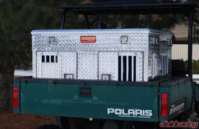 Owens Products 45 W x 35 D x 29 H Diamond Tread Aluminum UTV Dog Box Hunter Series Double Compartment with Top Storage & Standard Vents with Rear Vents - 55079