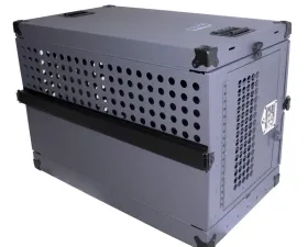 Owens Products 25 W x 41 D x 29 H Gray Powder Coat Mill Finish Aluminum Dog Crate Professional K9 Series Single Compartment Collapsible Working Dog Crate