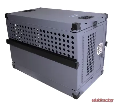 Owens Products 25 W x 41 D x 29 H Gray Powder Coat Mill Finish Aluminum Dog Crate Professional K9 Series Single Compartment Collapsible Working Dog Crate - 55306