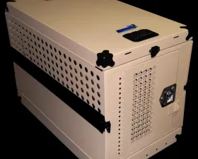 Owens Products 25 W x 41 D x 29 H Tan Powder Coat Mill Finish Aluminum Dog Crate Professional K9 Series Single Compartment Collapsible Working Dog Crate