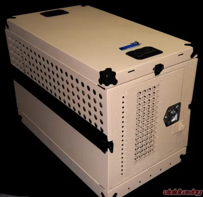 Owens Products 25 W x 41 D x 29 H Tan Powder Coat Mill Finish Aluminum Dog Crate Professional K9 Series Single Compartment Collapsible Working Dog Crate - 55307