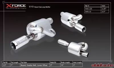 XForce 2.5" Twin-Loop Round Muffler 3" OD Tip - S10-2.5