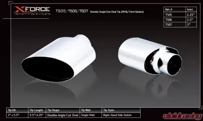 XForce Oval Tip 2.5" Inlet Single Angle, Single Wall RHS Stailess Steel - TS06