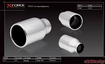XForce Tip 3.5" OD Roll-In, 2.5" Inlet, 5.5" Long Stainless Steel - TS33