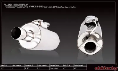 XForce Varex Universal Round 6x15", 2.5" Flanged Inlet, 2.5" Single-Wall Outlet - VMK15-250