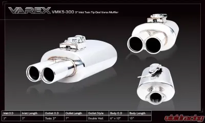 XForce Varex Universal Oval 6x10x16", 3" Flanged Inlet, Twin 3" Double-Wall Tips - VMK5-300