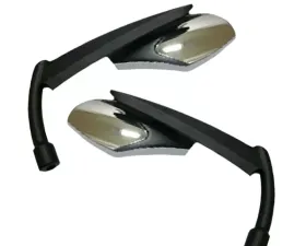 CIPA USA Motorcycle Classic Knife Blade Style Mirror Kit Two Tone Chrome and Black