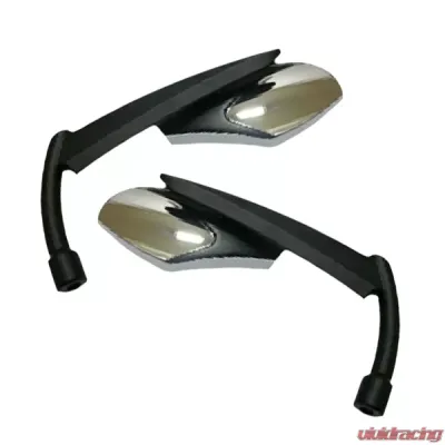 CIPA USA Motorcycle Classic Knife Blade Style Mirror Kit Two Tone Chrome and Black - 01904
