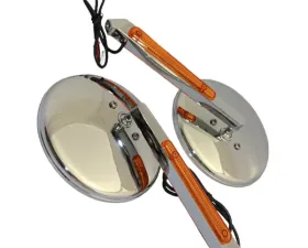 CIPA USA Motorcycle Black Round LED Lighted Mirror Kit (Left and Right Side) Universal