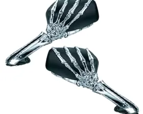 CIPA USA Motorcycle Chrome/Black Skeleton Hand Mirror Kit  (Left and Right Side)