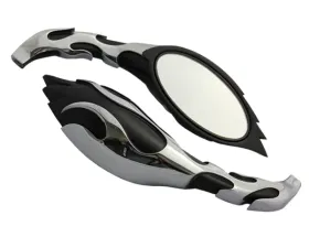 CIPA USA Motorcycle Black/Chrome Two Tone Flame Mirror Kit  (Left and Right Side)