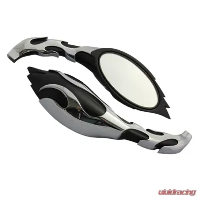 CIPA USA Motorcycle Black/Chrome Two Tone Flame Mirror Kit  (Left and Right Side) - 01919