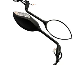 CIPA USA Motorcycle Black Sport Bike Lighted Mirror Kit  (Left and Right Side)  Universal