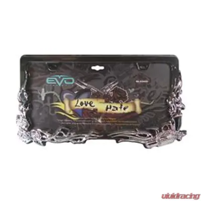 CIPA USA License Plate Frame "Love and Hate" with a high quality metalic finish. - 93455