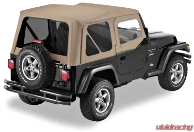 Pavement Ends By Bestop Dark Tan Replay OEM Replacement Soft Top Tinted Windows w/ Upper Door Skins Jeep Wrangler 1997-2006 - 51197-33