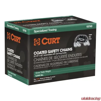 Curt 65" Safety Chains with 2 Snap Hooks Each (5,000 lbs., Vinyl-Coated, 2-Pack) - 19749
