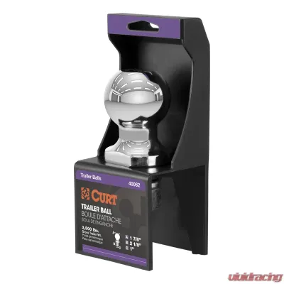 Curt 1-7/8" Trailer Ball (1" x 2-1/8" Shank, 3,500 lbs., Chrome, Packaged) - 40062