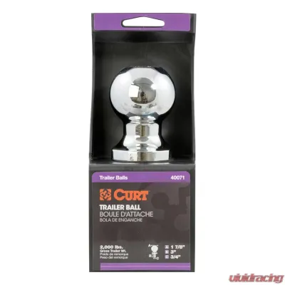 Curt 1-7/8" Trailer Ball (3/4" x 3" Shank, 2,000 lbs., Chrome, Packaged) - 40071
