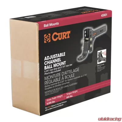 Curt Adjustable Channel Mount with 1" Ball Hole (2" Shank, 6,000 lbs., 6-3/4" Drop) - 45901