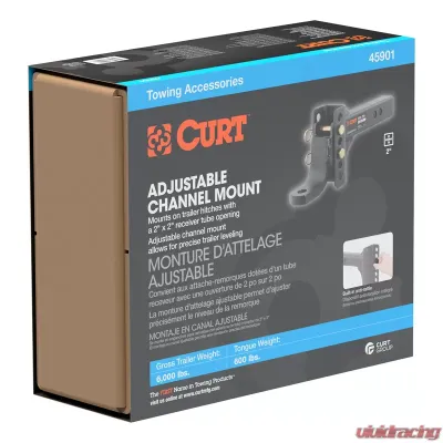 Curt Adjustable Channel Mount with 1" Ball Hole (2" Shank, 6,000 lbs., 6-3/4" Drop) - 45901