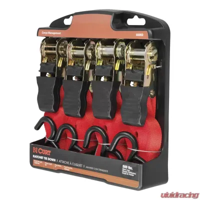 Curt 16' Red Cargo Straps with S-Hooks (500 lbs., 4-Pack) - 83002