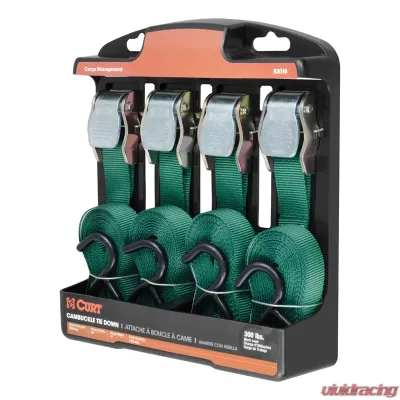 Curt 16' Dark Green Cargo Straps with S-Hooks (300 lbs., 4-Pack) - 83016