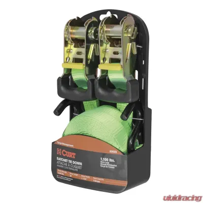 Curt 16' Lime Green Cargo Straps with S-Hooks (1,100 lbs., 2-Pack) - 83028