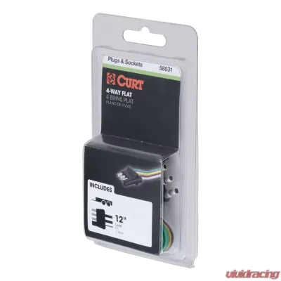 Curt 4-Way Flat Connector Plug with 12" Wires (Trailer Side, Packaged) - 58031