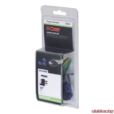 Curt 4-Way Flat Connector Plug with 12" Wires and Hardware (Trailer Side, Packaged) - 58033
