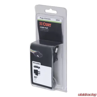 Curt 4-Way Flat Connector Socket with 60" Wires (Vehicle Side, Packaged) - 58041