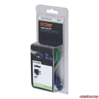 Curt 4-Way Flat Connector Socket with 60" Wires & Hardware (Vehicle Side, Packaged) - 58044