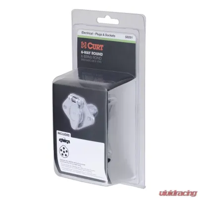 Curt 6-Way Round Connector Socket (Vehicle Side, Packaged) - 58091