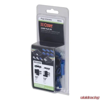 Curt 4-Way Flat Connector Plug & Socket with 12" Wires Each & Hardware (Packaged) - 58344