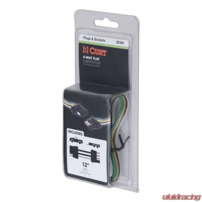 Curt 4-Way Flat Connector Plug & Socket with 12" Wires (Packaged) - 58381
