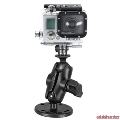 RAM Mounts Flat Surface Mount Short Double Socket Arm & 1" Diameter Ball w/Universal Action Camera Adapter - RAM-B-138-A-GOP1U