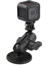 RAM Mounts Flat Surface Mount Short Double Socket Arm & 1" Diameter Ball w/Universal Action Camera Adapter                                     - RAM-B-138-A-GOP1U - Image 2