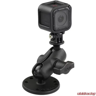 RAM Mounts Flat Surface Mount Short Double Socket Arm & 1" Diameter Ball w/Universal Action Camera Adapter - RAM-B-138-A-GOP1U