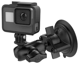 RAM Mounts Twist-Lock Suction Cup Mount w/Short Double Socket Arm & Universal Action Camera Adapter