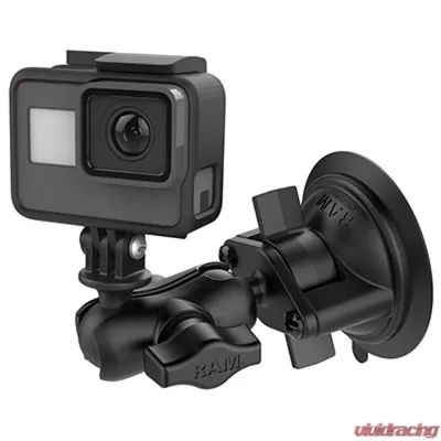 RAM Mounts Twist-Lock Suction Cup Mount w/Short Double Socket Arm & Universal Action Camera Adapter - RAM-B-166-A-GOP1U