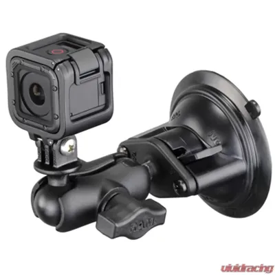 RAM Mounts Twist-Lock Suction Cup Mount w/Short Double Socket Arm & Universal Action Camera Adapter - RAM-B-166-A-GOP1U