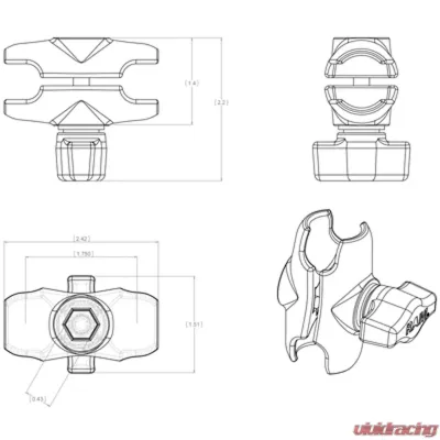 RAM Mounts Short Double Socket Arm for B Size 1" Balls - RAM-B-201U-A