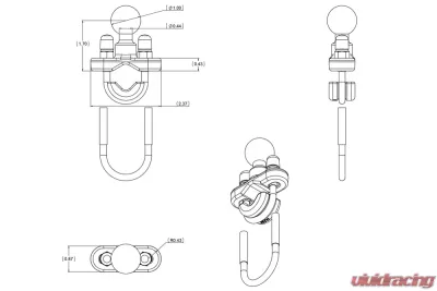 RAM Mounts Rail Base w/B Size 1" Ball. Zinc Coated U-Bolt for Rails from 0.5" to 1.25" in Diameter - RAM-B-231ZU