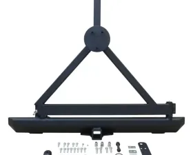 RT Offroad Black Textured Steel Rear Bumper w/ Tire Carrier & Receiver for Jeep TJ & YJ Jeep Rear