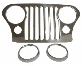 RT Offroad Stainless Steel Grille Overlay w/ Chrome Bezels for Select 1976-1986 CJ-5, 7, 8 Jeep