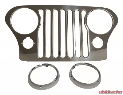 RT Offroad Stainless Steel Grille Overlay w/ Chrome Bezels for Select 1976-1986 CJ-5, 7, 8 Jeep - RT34031