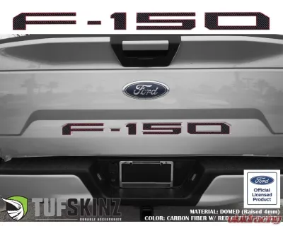 Tufskinz "F-150" Tailgate Letter Inserts Fits 2018-2020 Ford F-150 5 Piece Kit In Domed Carbon Fiber W/Red Outline - FRD002-DCF-025-G